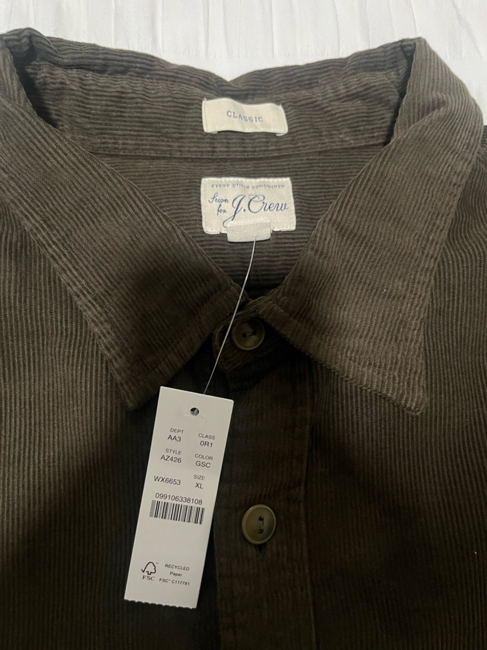 J. Crew Olive Green Corduroy Button-Down Overshirt - Picture 7 of 11